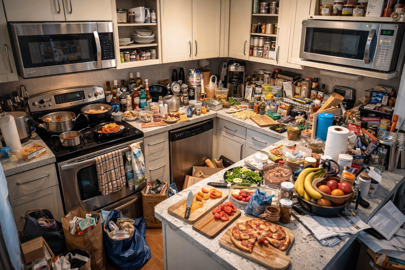 cuisine équipée mal organisée et peu pratique